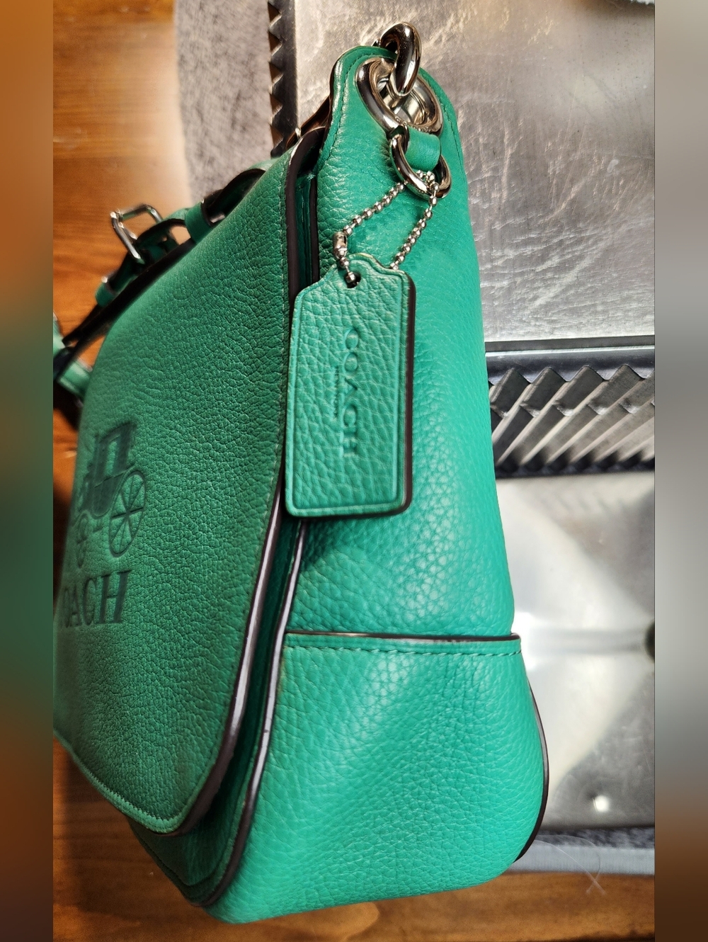 Green Crossbody Coach Bag with Horse & Carriage - Picture 6 of 17